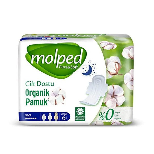 Serviettes hygiéniques Molped Ultra Pure & Soft pour la nuit – Produits d'hygiène féminine naturels, extra longs et ultra-absorbants