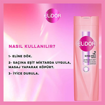 Shampooing soin cheveux Elidor Ultra Brillance - 100 heures de brillance multipliée par 5, nutrition intense pour cheveux abîmés