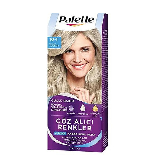 Tinte para el cabello Palette: Tonos Göz Alıcı 10-1 Rubio Ceniza Muy Claro - Logra un color de cabello rubio ceniza frío con efecto platino y cuidado de queratina