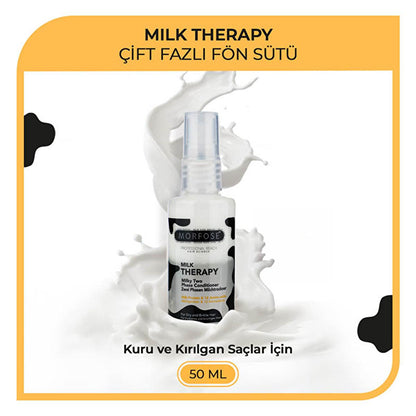 Morfose Milk Therapy : Soin thermo-protecteur et coiffant - Réparation des dommages aux acides aminés et protéines de lait, après-shampoing biphasé, 50 ml