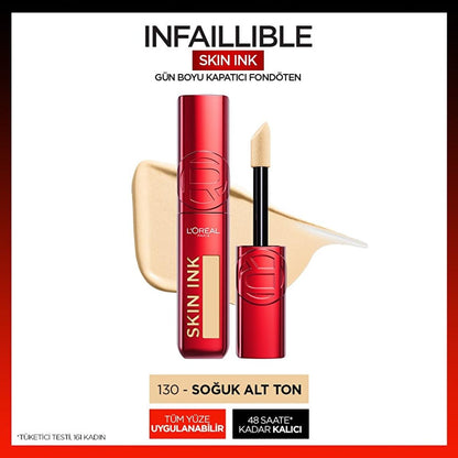 L'Oréal Paris Skin Ink : Fond de teint liquide haute couvrance longue tenue 48h - Formule légère, respirante et sans transfert