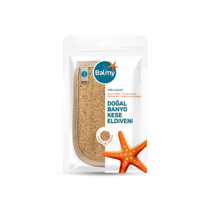 Gant de bain exfoliant Balmy - Loofah naturel et coton, exfolie et renouvelle la peau, gant de hammam pour peau grasse