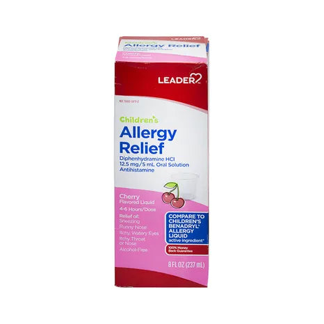 Leader Children's Allergy Relief Liquid, Dye-Free & Alcohol-Free, Cherry Flavor, 8 fl oz Medicine & Drugs Pasteur Pharmacy
