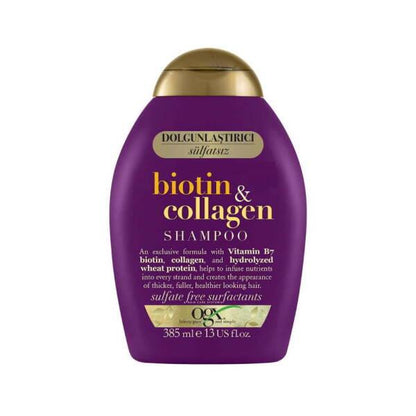 Champú OGX Biotin & Collagen: cuidado capilar espesante y fortalecedor para cabello fino o débil, 13.01 fl oz