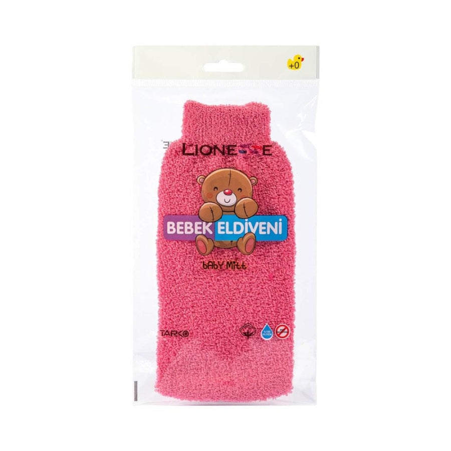 Gant de toilette pour bébé Lionesse en coton doux rose