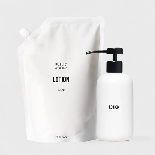 Stoneware Lotion Dispenser + Lotion Refill Product Set Public Goods