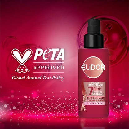 Soin capillaire thermo-activé Elidor Brazilian Keratin Therapy - Anti-frisottis, réparateur et lissant - Enrichi en kératine et huile de marula, 90 ml