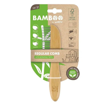 Peigne de toilettage en bambou M-Pets avec 16 dents en acier inoxydable 21,5 cm