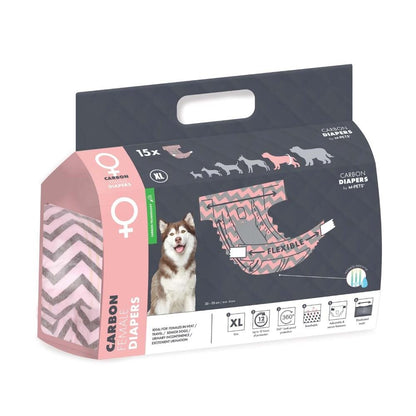 Couches pour chienne M-Pets au charbon actif, contrôle des odeurs, XL, 15 unités