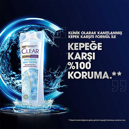 Champú anticaspa Clear Women Hyaluron Moisture Therapy - Hidratación 48H, tratamiento para cuero cabelludo seco, voluminizador