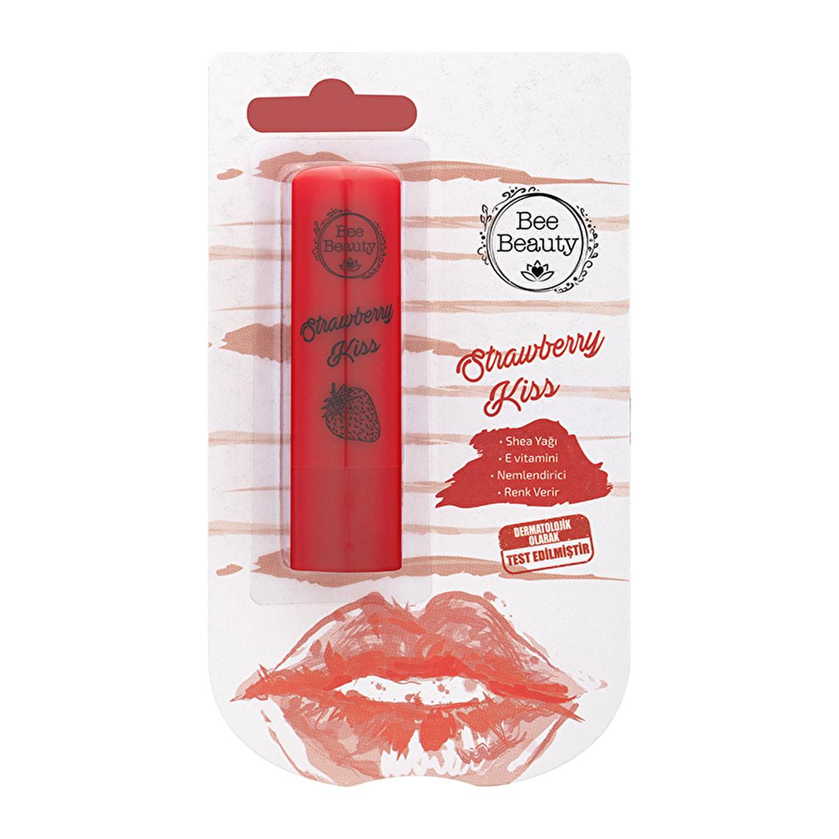 Baume à lèvres Bee Beauty Strawberry Kiss - Soin des lèvres hydratant et teinté au beurre de karité et à la vitamine E