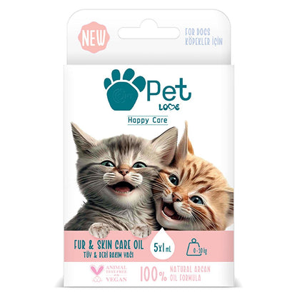 Huile de soin naturelle à l'huile d'argan Pet Love pour chiens et chats - Nourrit le pelage et la peau, toilettage facile, 5 x 1 ml