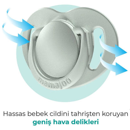 Set de 2 sucettes orthodontiques en silicone Mamajoo, Vert poudré, 0m+ avec boîte