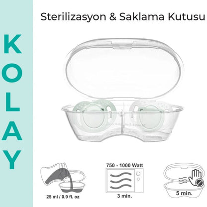 Set de 2 sucettes orthodontiques en silicone Mamajoo, Vert poudré, 0m+ avec boîte