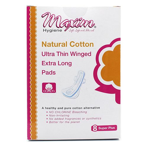 Maxim Natural Cotton Extra Long Pads Ultra Thin with Wings 12 Packs of 8 Feminine Pads & Protectors Pasteur Pharmacy