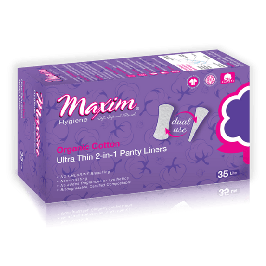 Maxim Organic Cotton 2-in-1 Liners Dual Protection 12 Packs of 35 Feminine Pads & Protectors Pasteur Pharmacy