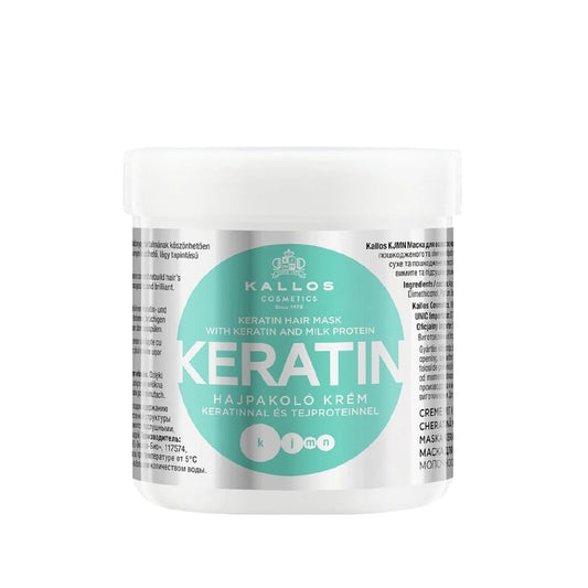 Masque capillaire à la kératine et aux protéines de lait Kallos Cosmetics pour cheveux abîmés et traités chimiquement, 500 ml - Soin réparateur nourrissant pour cheveux secs