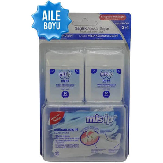 Misip Dental Floss Set with Floss Picks and 50m Tape 2-Pack