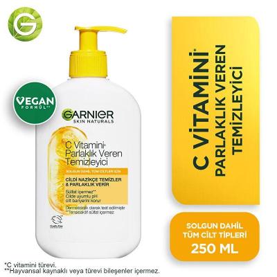 Nettoyant visage illuminateur à la vitamine C de Garnier - 250 ml (8,45 fl oz), végétalien et sans sulfate, hydratant et illuminateur pour les peaux ternes