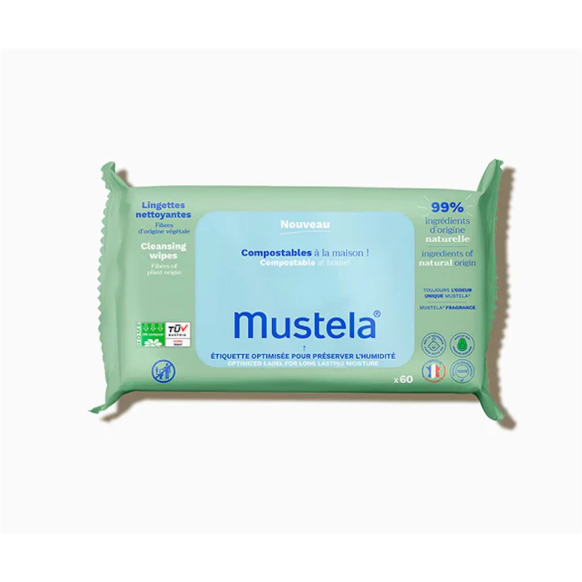 Lingettes nettoyantes douces pour bébé Mustela Eco, 60 unités