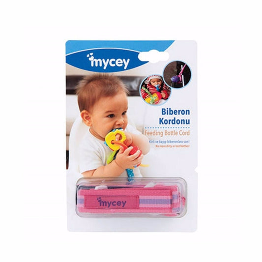 Attache-biberon en silicone sécurisée Mycey rose, 1 pièce