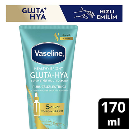 Lait corporel Vaseline Gluta-Hya Smooth : illumine, lisse et hydrate les peaux sèches | Niacinamide, AHA, BHA, PHA, Acide hyaluronique - Formule non grasse