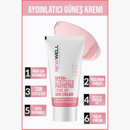 Crème solaire illuminatrice pour le visage New Well Pink SPF50+ 50 ml