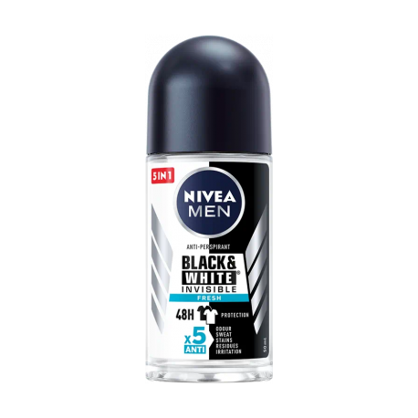 Nivea Men Black & White Invisible Fresh 48H 5 in 1 Roll-On Deodorant 50 ml Roll-On Deodorant Pasteur Pharmacy
