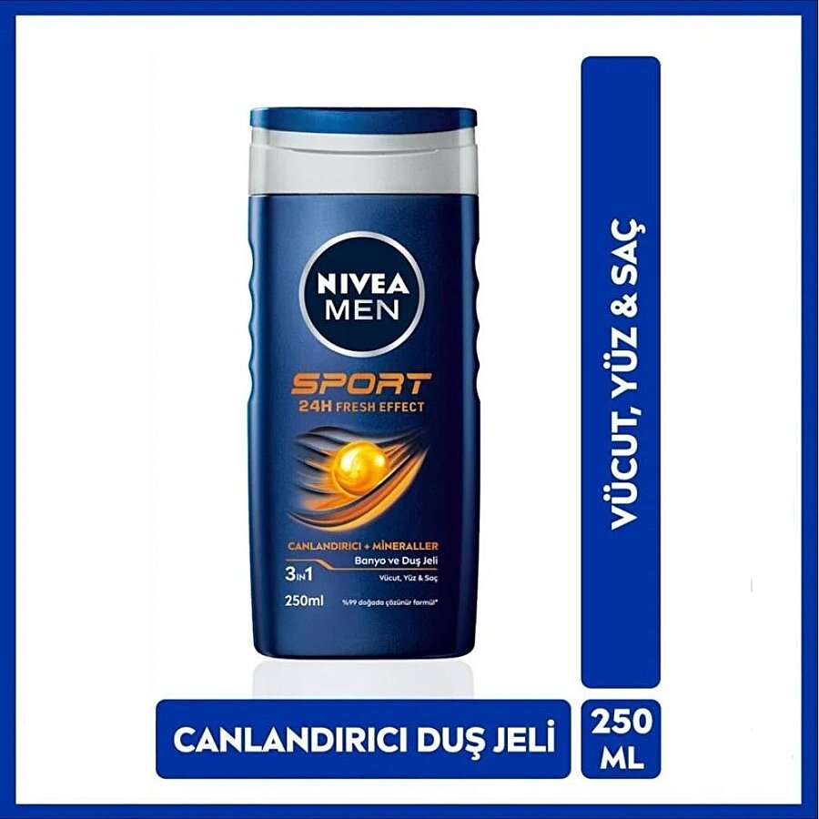 Nivea Men Sport 3-in-1 Shower Gel Refreshing Mineral Formula 250 ml