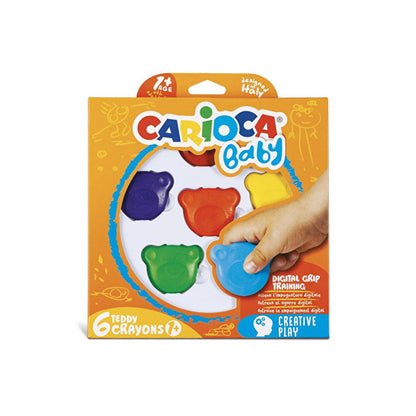 Crayons de cire Carioca Teddy Baby pour tout-petits - 6 crayons de cire non toxiques pour enfants à partir de 1 an