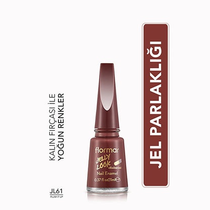 Esmalte de uñas Flormar Jelly Look Plum It Up: Acabado en gel color burdeos, alta pigmentación, larga duración, calidad de salón en casa