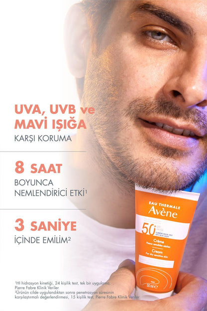 Crema solar sin perfume Avène para piel seca SPF50+ - Resistente al agua e hidratante