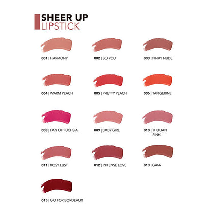 Rouge à lèvres hydratant Flormar Sheer Up - Pinky Nude : couleur naturelle, fini brillant, rouge à lèvres hydratant