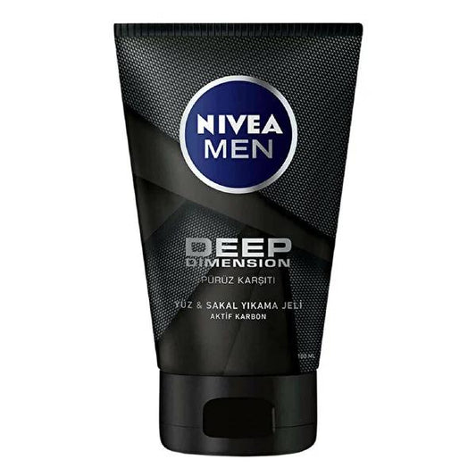 Gel limpiador facial y para barba Nivea Men Deep Dimension - Limpiador facial con carbón para hombres, 3.38 fl oz
