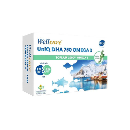 Wellcare UniQ DHA 750 Omega 3 Fish Oil Capsules, 30 Count