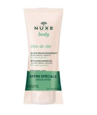 Gel de ducha revitalizante Nuxe Rêve de Thé (2 x 200 ml): fórmula suave y vegana con té verde para una limpieza refrescante y natural