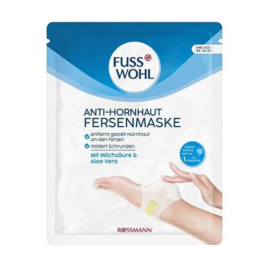Masque pour talons Fusswohl pour la prévention des callosités - Approuvé dermatologiquement, végétalien, acide lactique et aloe vera