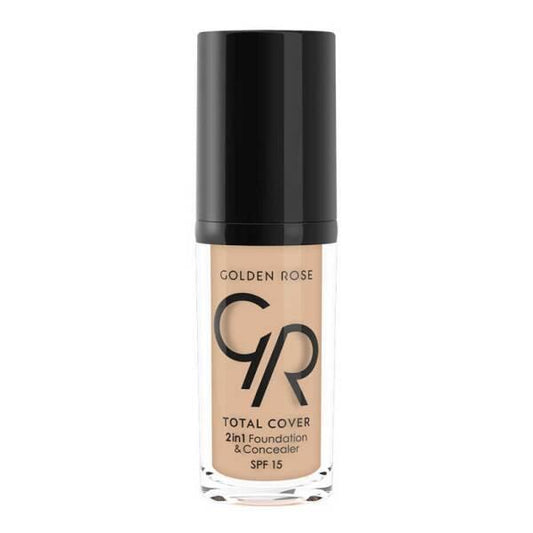 Fond de teint et correcteur 2 en 1 Golden Rose Total Cover - Sans huile, FPS 15, Vitamine E - 30 ml