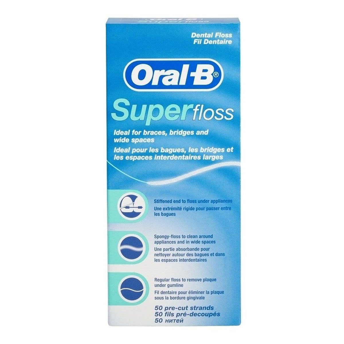 Fil dentaire spécialisé Oral-B Super Floss pour appareils orthodontiques, 50 unités