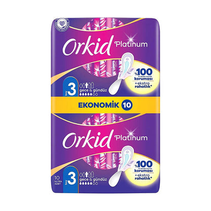 Serviettes hygiéniques Orkid Platinum Night pour une protection renforcée, paquet de 10