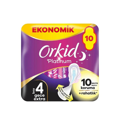 Serviettes hygiéniques Orkid Platinum Night pour une protection renforcée, paquet de 10