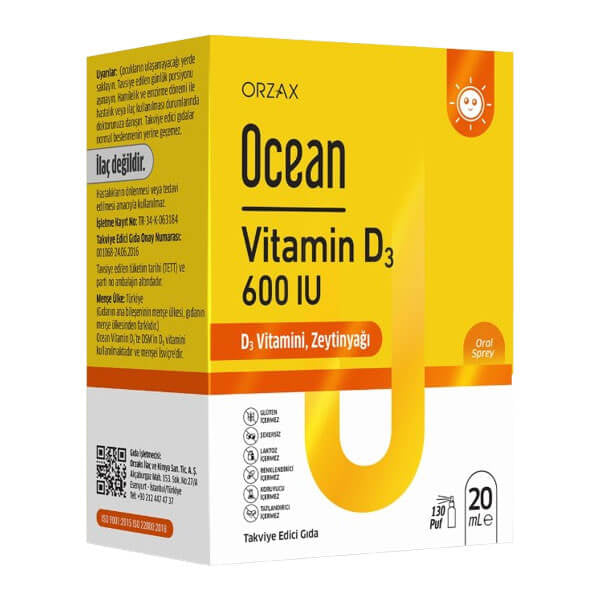 Spray de vitamine D3 600 UI Orzax Ocean pour la santé osseuse 20 ml