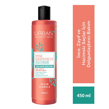 Champú voluminizador Urban Care de pomelo rosa y jengibre: espesa el cabello fino, fórmula vegana, reparación capilar - 450 ml