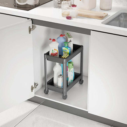 Carrito de almacenamiento con ruedas Decobella de 2 niveles: organizador para cocina y baño, plástico duradero, fácil montaje
