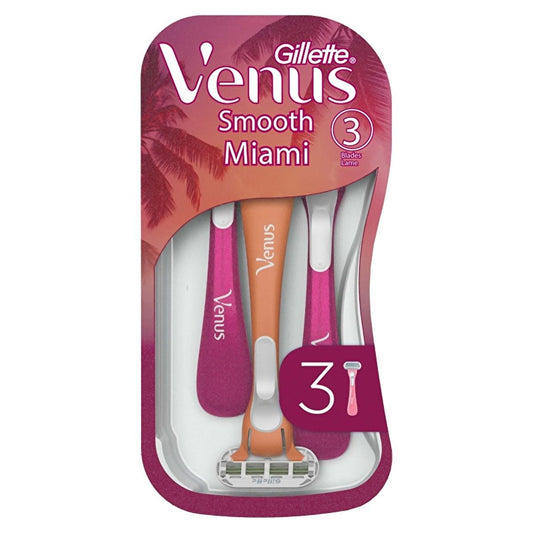 Rasoirs jetables pour femmes Gillette Venus Smooth Miami - Rasage de près 3 lames, manche ergonomique et peau douce