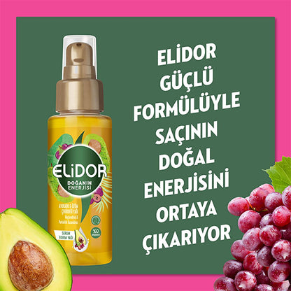 Sérum capilar de aceite de aguacate y semilla de uva Elidor: brillo y fuerza - Aceite capilar natural ligero, sin parabenos