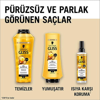 Crema de tratamiento capilar Gliss - Tratamiento nutritivo con Omega 9 y aceite de marula para cabello dañado