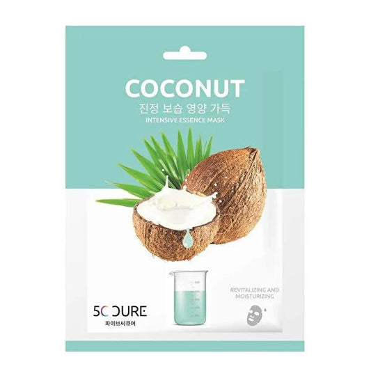 Mascarilla facial de coco 5C Cure - Mascarilla en lámina nutritiva e hidratante para el cuidado de la piel, 25 ml