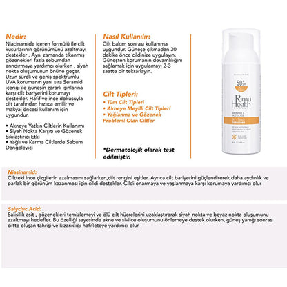 Rimu Health : Écran solaire à la niacinamide et à l'acide salicylique pour peaux grasses et à tendance acnéique | Contrôle des points noirs et des imperfections, protection UVA à large spectre