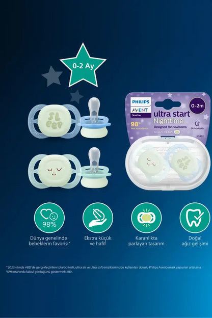 Sucettes Philips Avent Ultra Start Nuit 0-2 mois, lot de 2